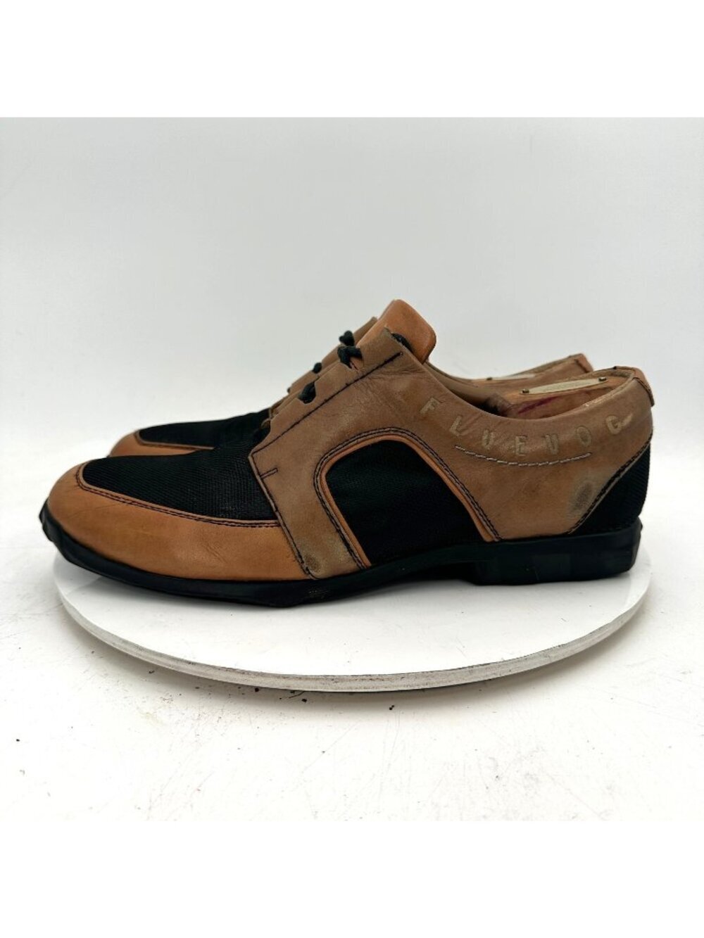 John Fluevog Know the Future Men Size 10M Black Brown Leather Fabric Casual Shoe